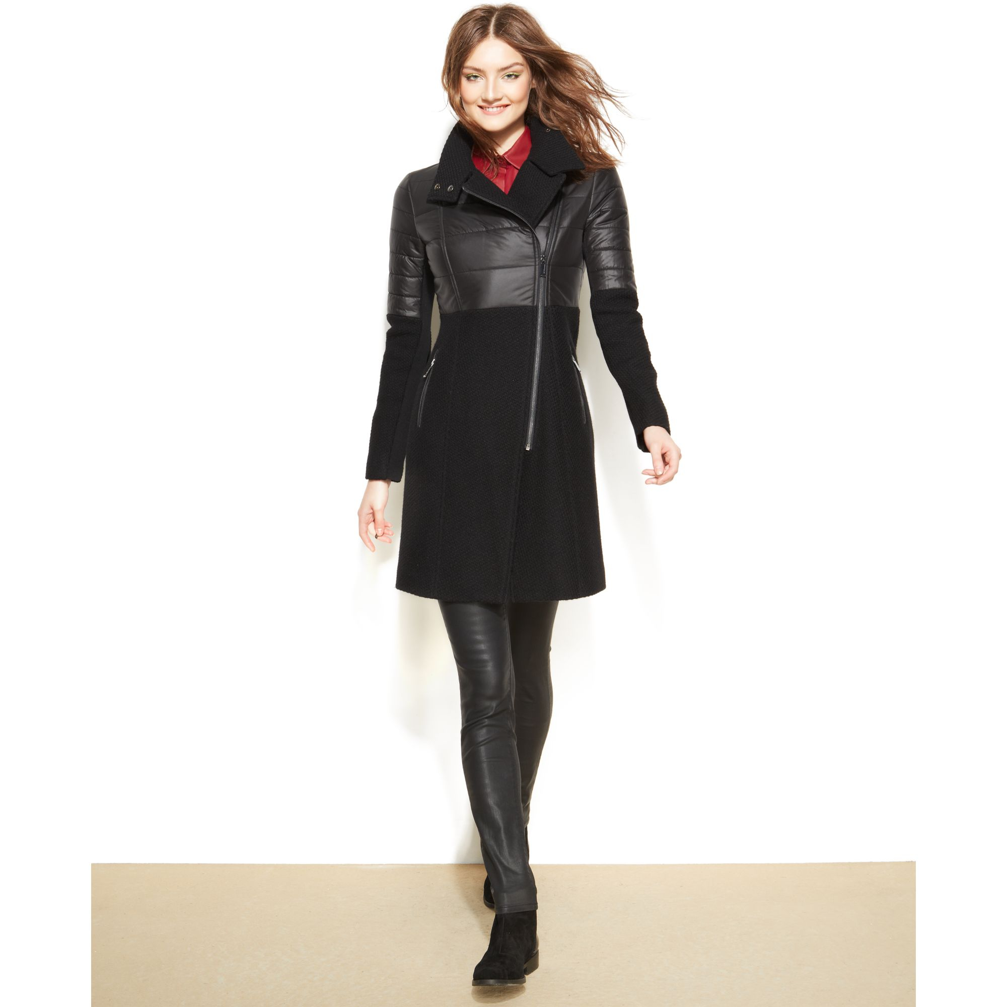 Bcbgeneration MixedMedia Tweed Walker Coat in Black Lyst