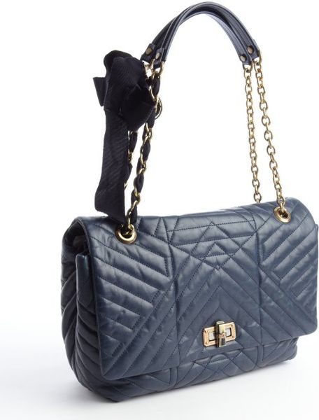 Lanvin Navy Blue Quilted Leather Happy Chain Shoulder Bag in Blue Lanvin Navy Blue Quilted Leather Happy Chain Shoulder Bag in Blue