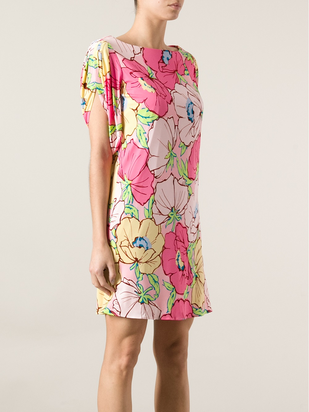Moschino Floral Print Shift Dress in Pink (pink & purple) | Lyst