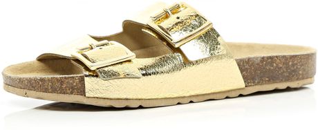 river island gold flat sandals