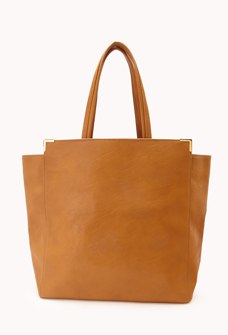 Forever 21 Versatile Faux Leather Tote in Brown (Camel)