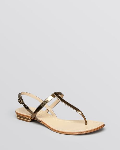 delman-gold-open-toe-flat-sandals-cate-t-strap-flat-sandals-product-1 ...