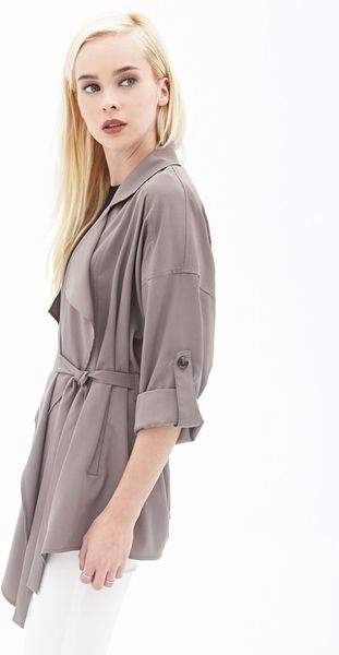 Forever 21 Slouchy Belted Trench Coat in Gray (Taupe) | Lyst
