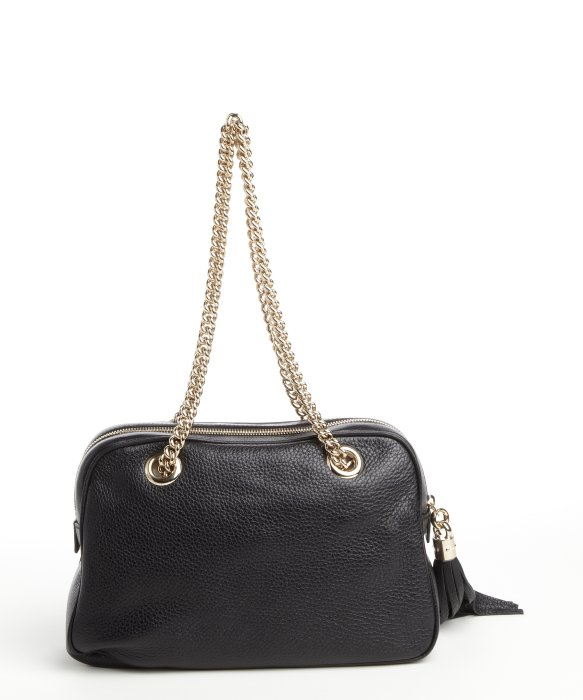 Gucci Black Leather Logo Embroidered Chain Strap Shoulder Bag in Black | Lyst