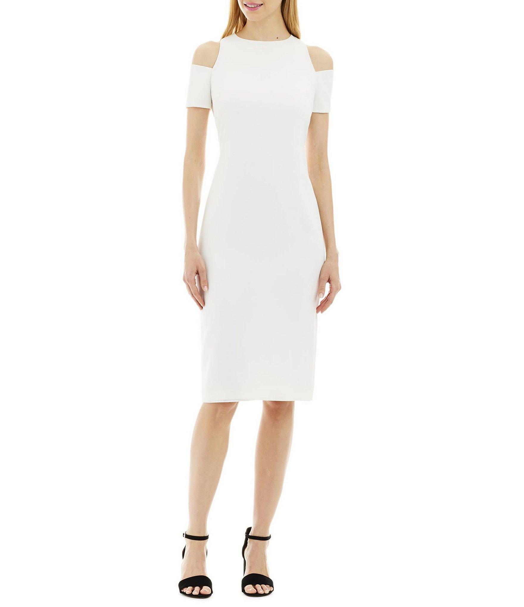 Nicole Miller Cold Shoulder Sheath Midi Dress In White Save Lyst