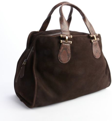 Gucci Chocolate Suede Snakeskin Handle Tote Bag in Brown (chocolate) | Lyst