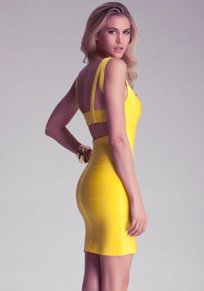 Bebe Strap Bandage Dress in Yellow (dandelion) Bebe Strap Bandage Dress in Yellow (dandelion)