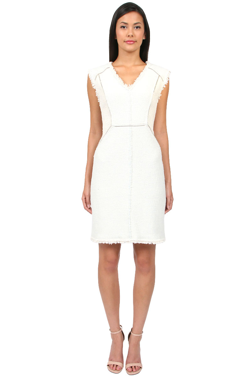 Rebecca Taylor Zip Tweed Combo Dress in White (CELESTE) | Lyst