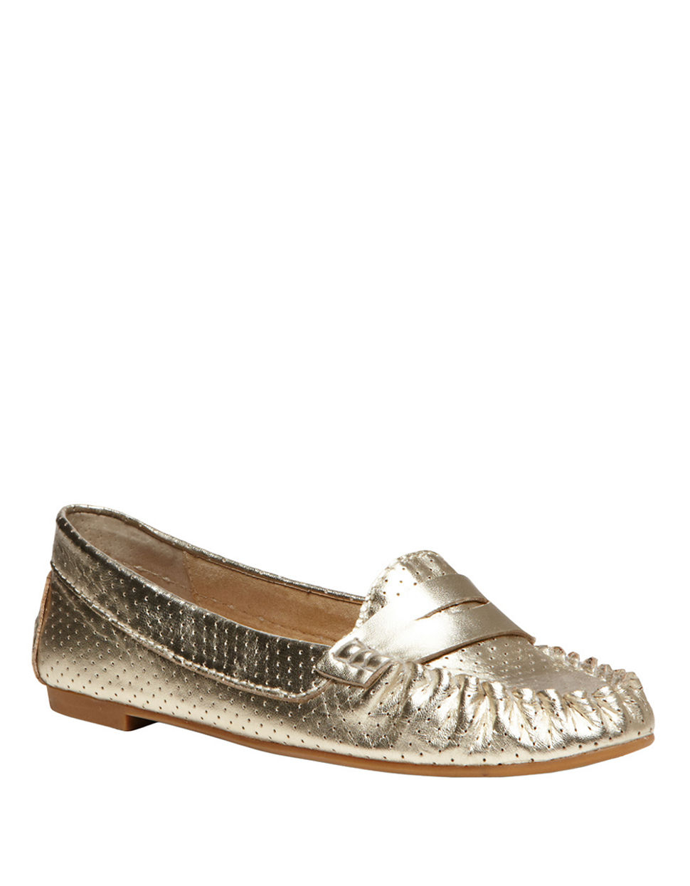 Steve Madden Murphey Metallic Leather Flats in Gold | Lyst