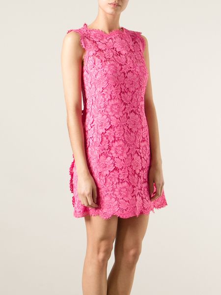 Valentino Floral Lace Fitted Dress in Pink (pink  purple)