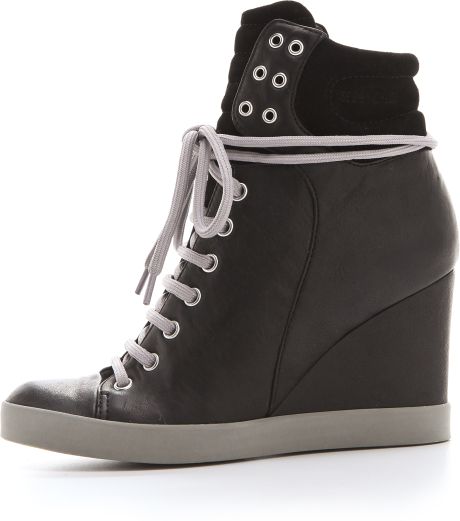 black lace up wedge sneakers