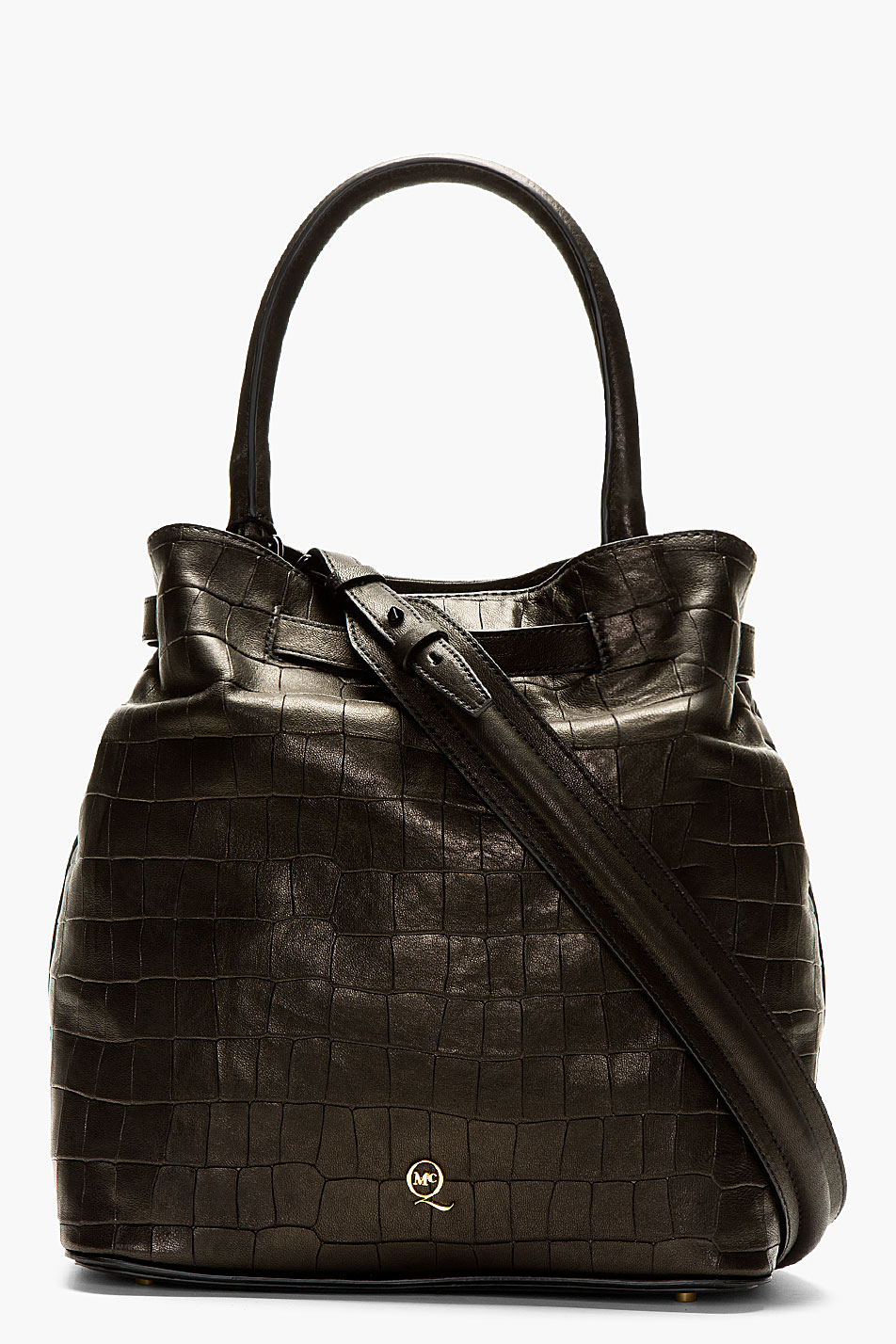 Mcq By Alexander Mcqueen Black Leather Croc-embossed Shoulder Bag in Animal (black) | Lyst