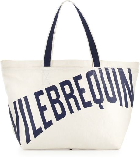 Vilebrequin Logo Canvas Tote Bag White in White