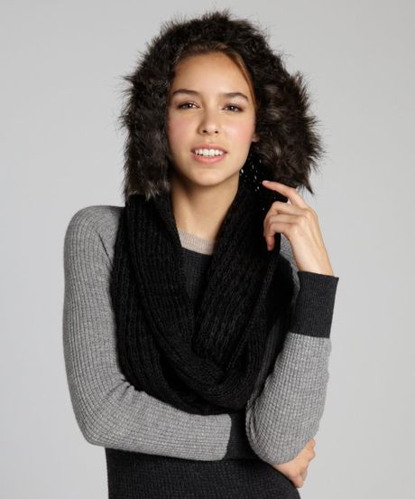 infinity Black Faux Scarf La and la hooded Knit Hooded  Infinity  Fur fiorentina Brown Fiorentina scarf  in