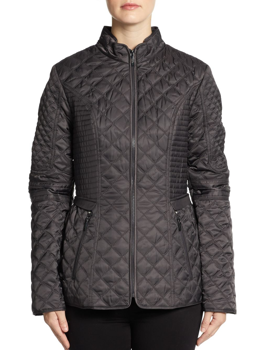 Laundry By Shelli Segal Quilted Zip Front Jacket in Gray (slate) Lyst
