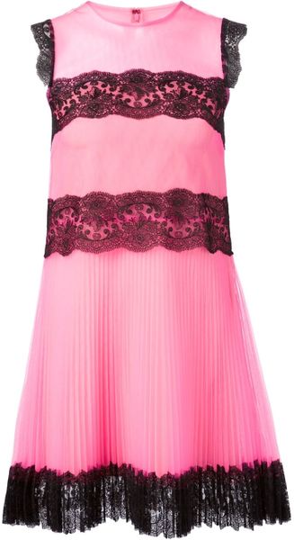 Christopher Kane Pleated Tulle And Lace Dress In Pink Pink And Purple Lyst 