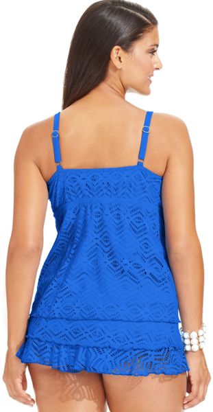 Becca Plus Size Crochet Tankini Top In Black Lyst 