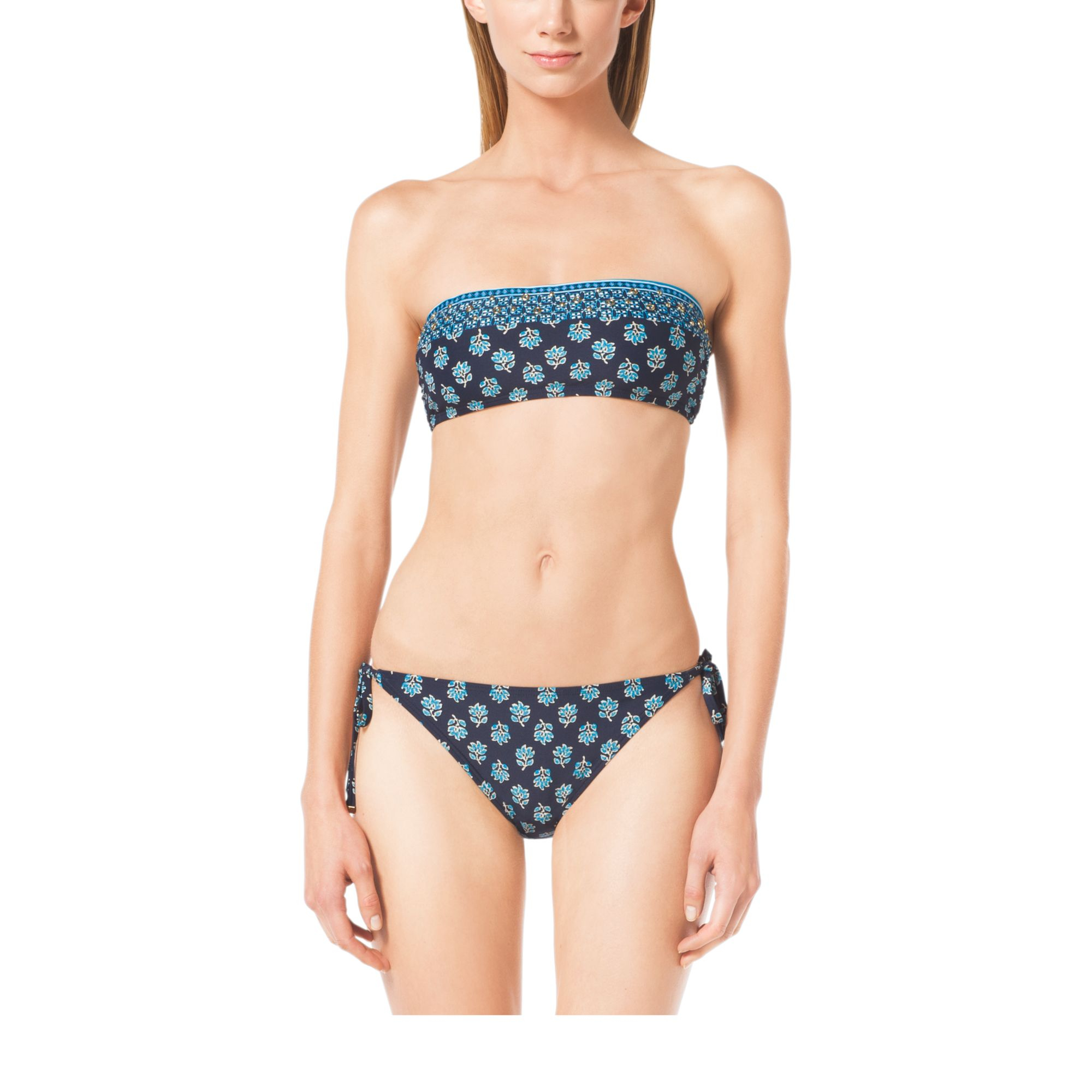 Michael Kors Printed Bandeau Bikini Top In Blue NAVY Lyst