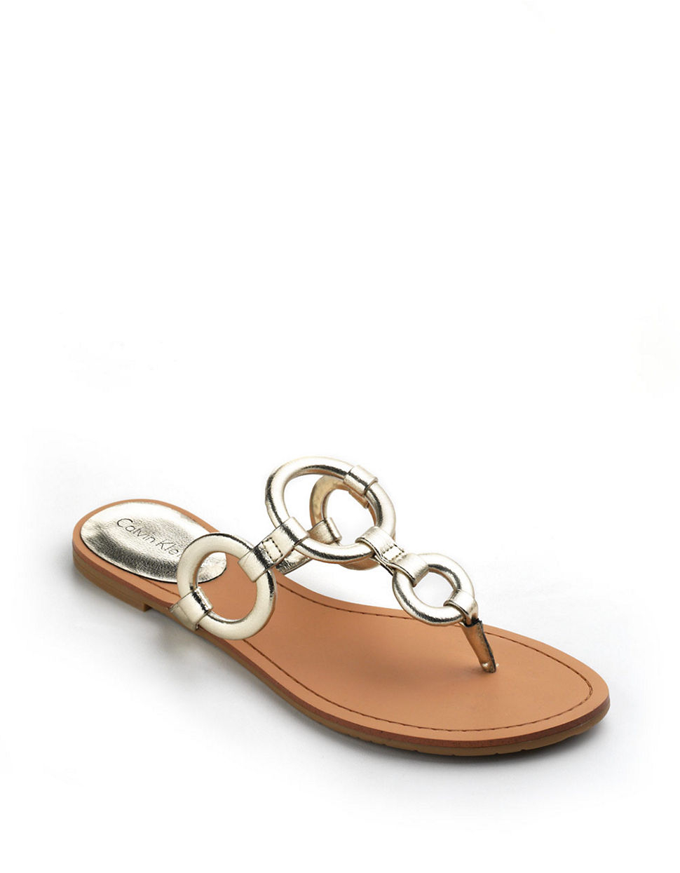 Calvin Klein Jacky Leather Sandals in Gray (gold leather) | Lyst