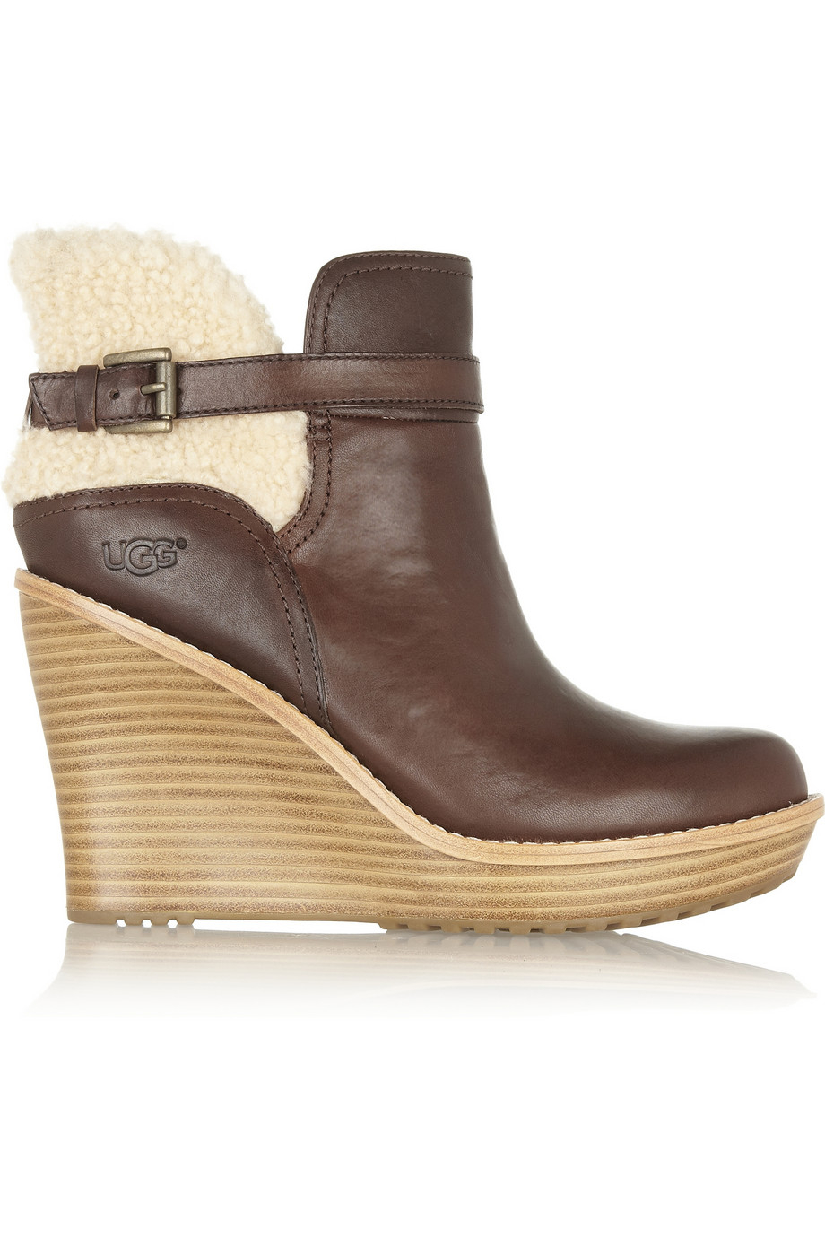 Ugg Anais Shearling And Leather Wedge Ankle Boots In Brown Lyst