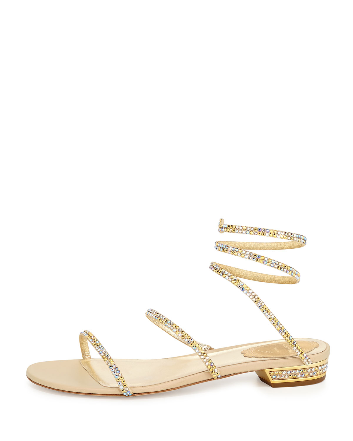 Rene Caovilla Crystal Coil Flat Sandals in Gold (CHAMPAGNE) | Lyst