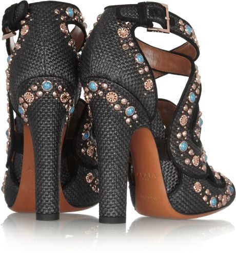 cutout raffia embellished pumps