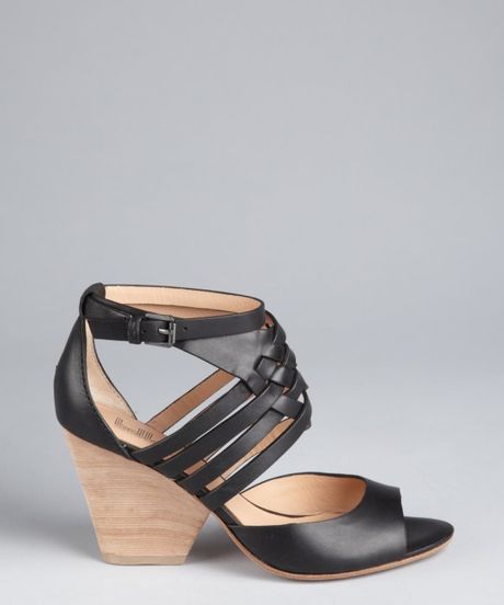 leather stacked heel sandals