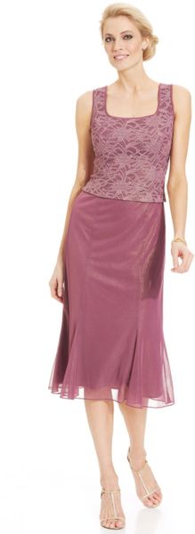 ... Evenings Sleeveless Lace Tealength Dress and Jacket in Purple (Mauve