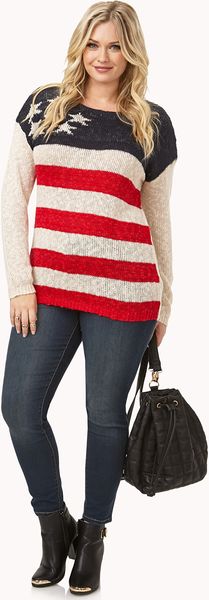 Forever 21 Americana Open Knit Sweater in Multicolor (Beigenavy ...