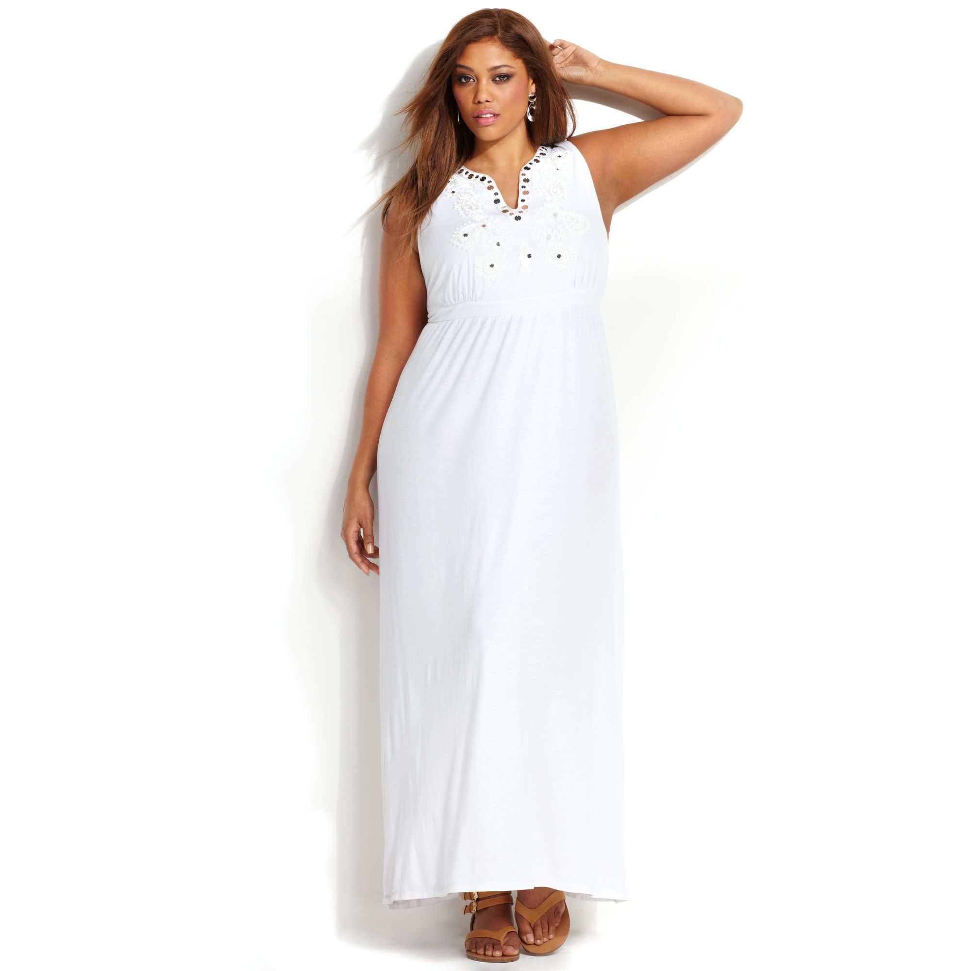 Inc International Concepts Plus Size Embroidered Maxi Dress In White Bright White Lyst 