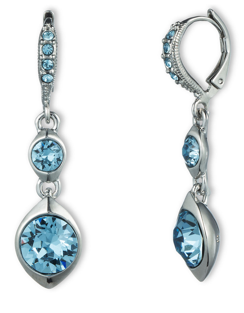 Givenchy Silvertone Aqua Swarovski Crystal Drop Earrings in Blue
