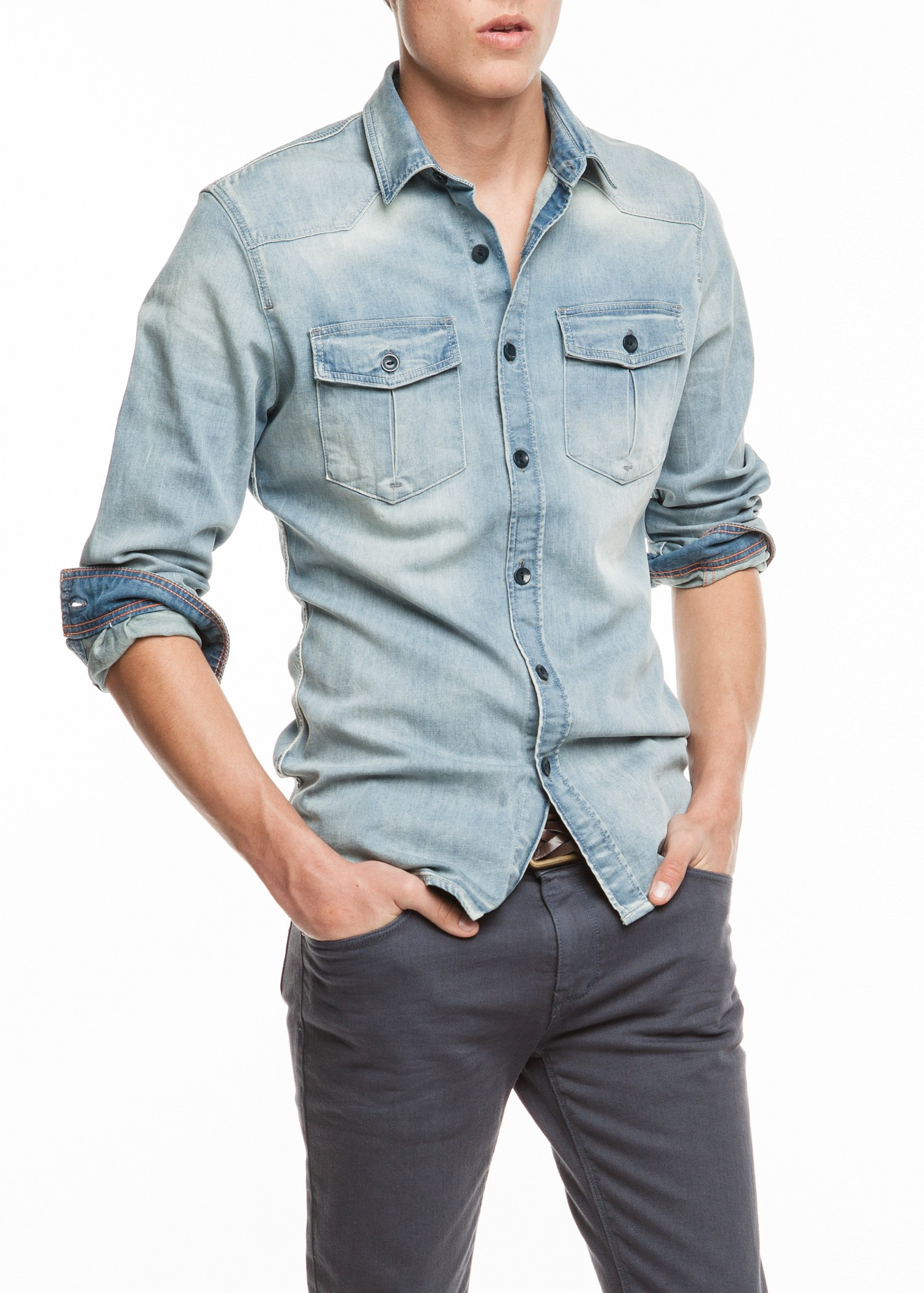 denim shirt and t shirt combination