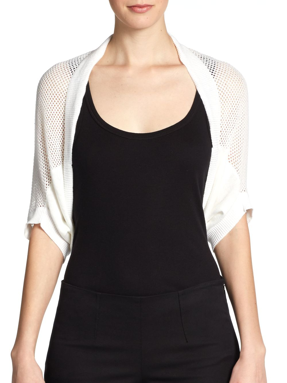 Dkny Mesh Linen Cotton Shrug in White (ivory) Lyst