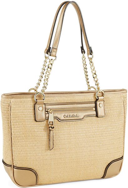 Calvin Klein Straw Shopper Bag in Gold | Lyst