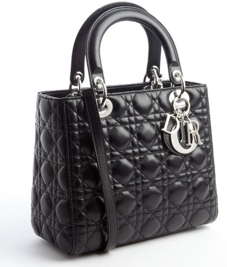 Dior Black Quilted Lambskin Lady Dior Medium Convertible Tote Bag in Black | Lyst