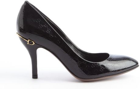 Gucci Black Ssima Patent Leather Horsebit Heel Pumps in Black - Lyst