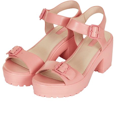 Topshop Womens Nation Two Part Chunky Sandals Pale Pink in Pink (PALE ...