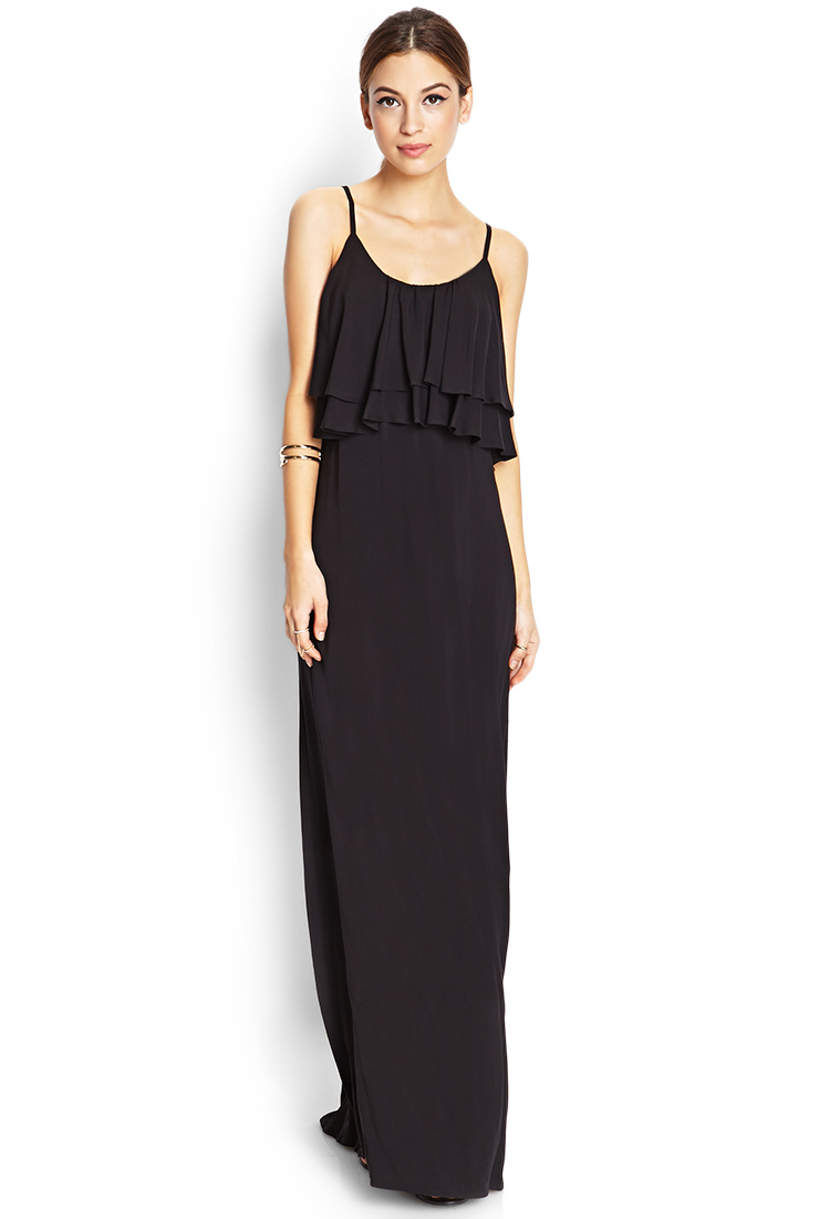 Forever 21 Flounced Maxi Dress in Black | Lyst