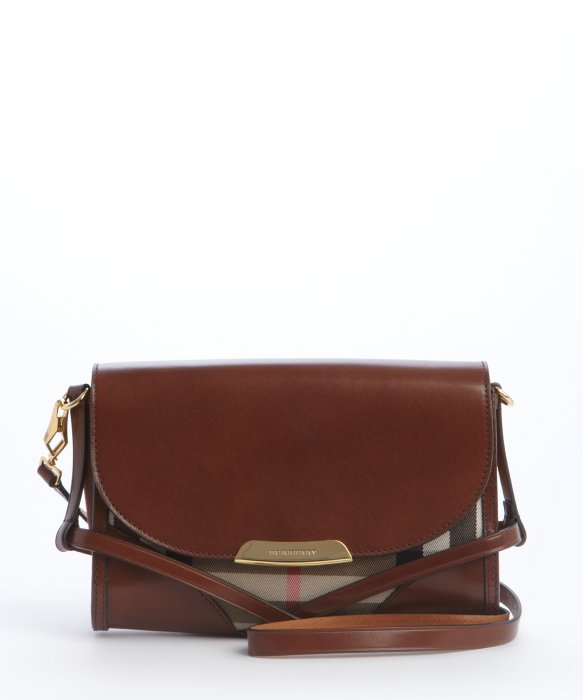 Burberry Brown Leather Nova Check Canvas Shoulder Bag in Brown Lyst