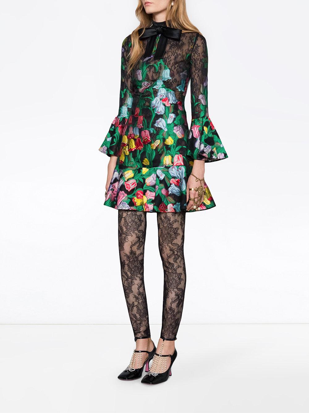 Gucci Floral Organdy Jacquard And Lace Dress Lyst