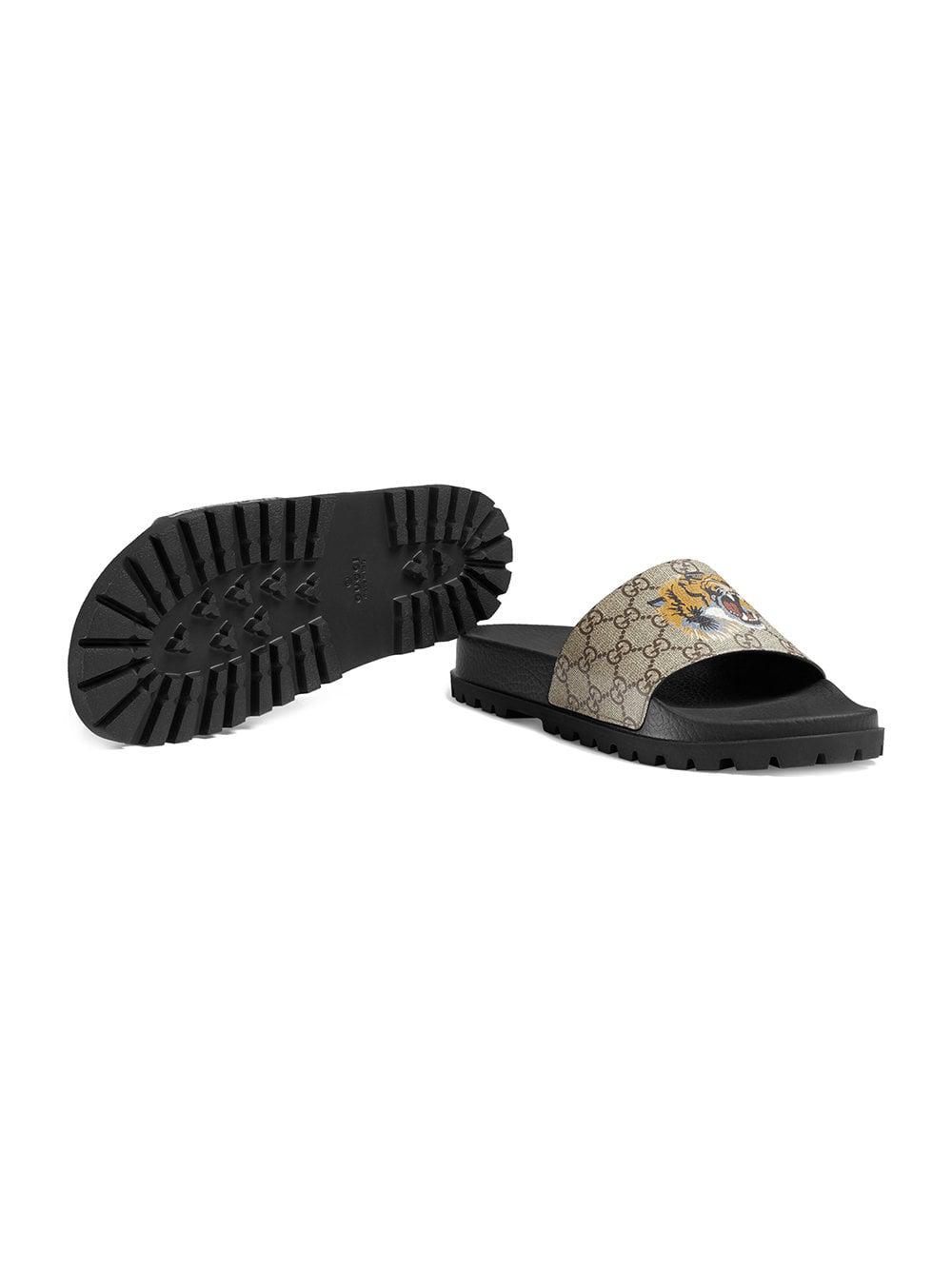 Gucci GG Supreme Tiger Slide Sandal In Brown For Men Save 18 Lyst