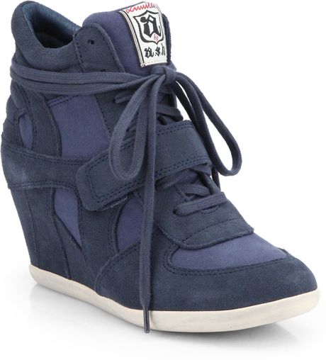 Ash Bowie Suede Canvas Wedge Sneakers in Blue (NAVY) | Lyst
