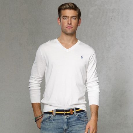 sweater neck ralph lauren cotton polo buff lyst