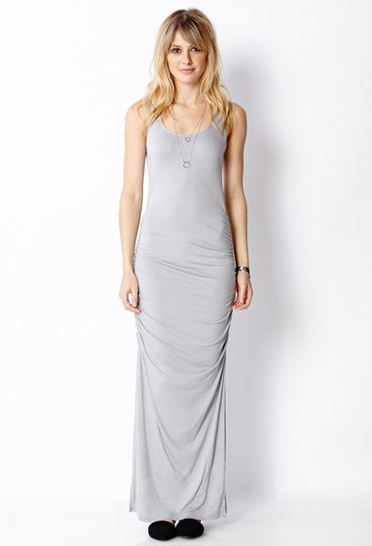 Forever 21 Ruched Mslit Maxi Dress in Gray (Grey)