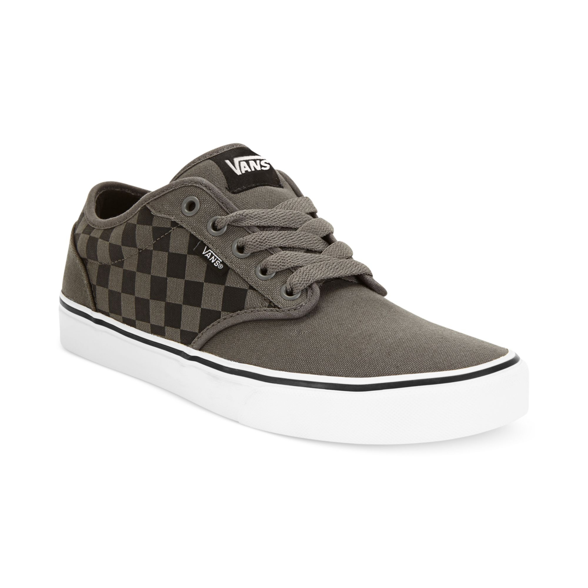 black and grey checkerboard vans lace up
