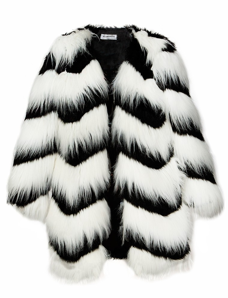 Pixie Market Ziggy Black And White Faux Fur Coat in Black | Lyst