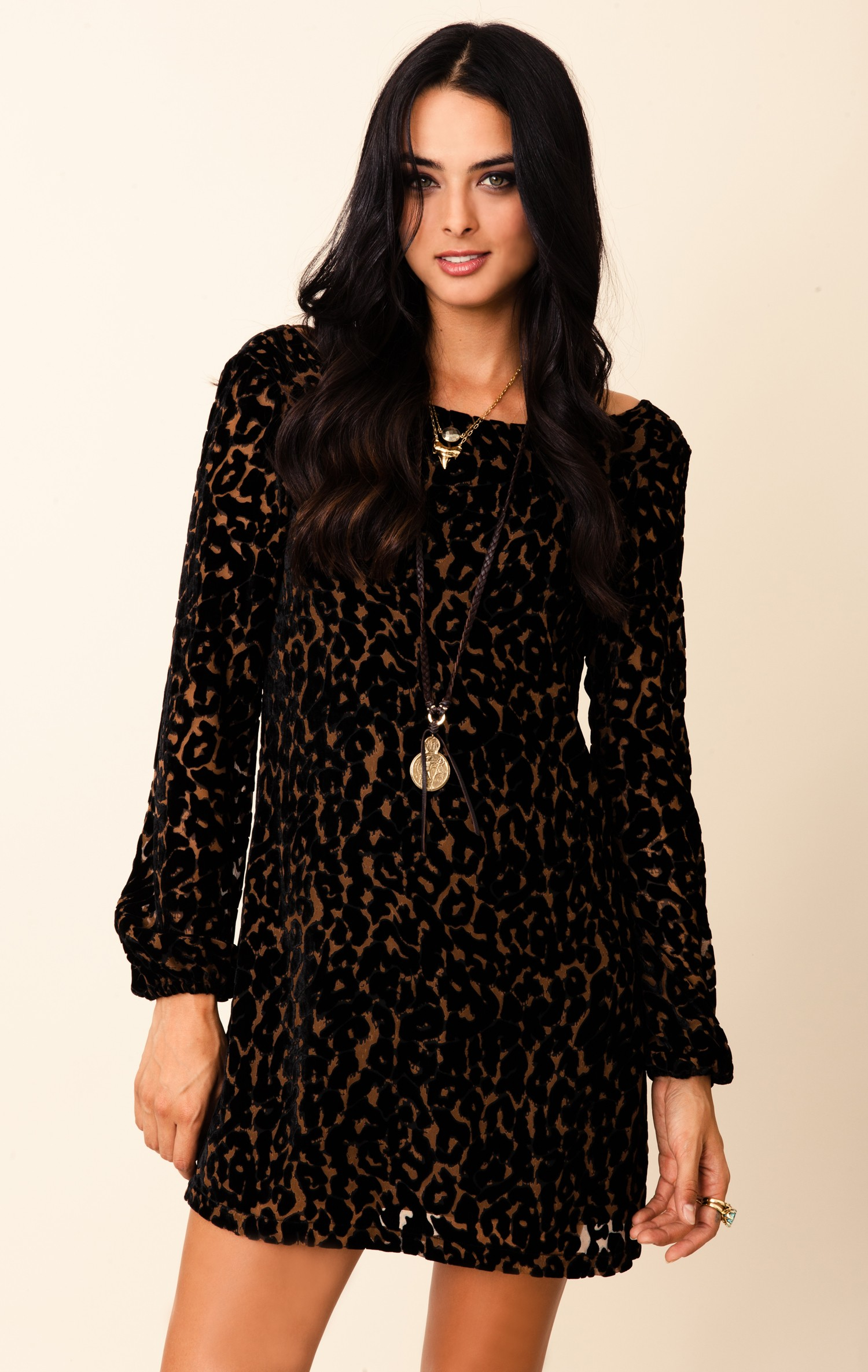 Blu Moon Velvet Open Back Bell Sleeve Mini Dress in Animal (Leopard) | Lyst