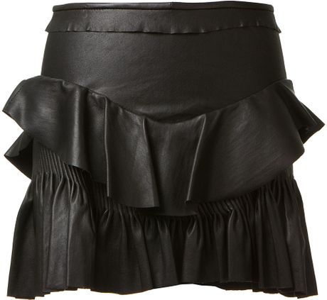 Isabel Marant Black Ruffle Détail Leather Skirt in Black - Lyst