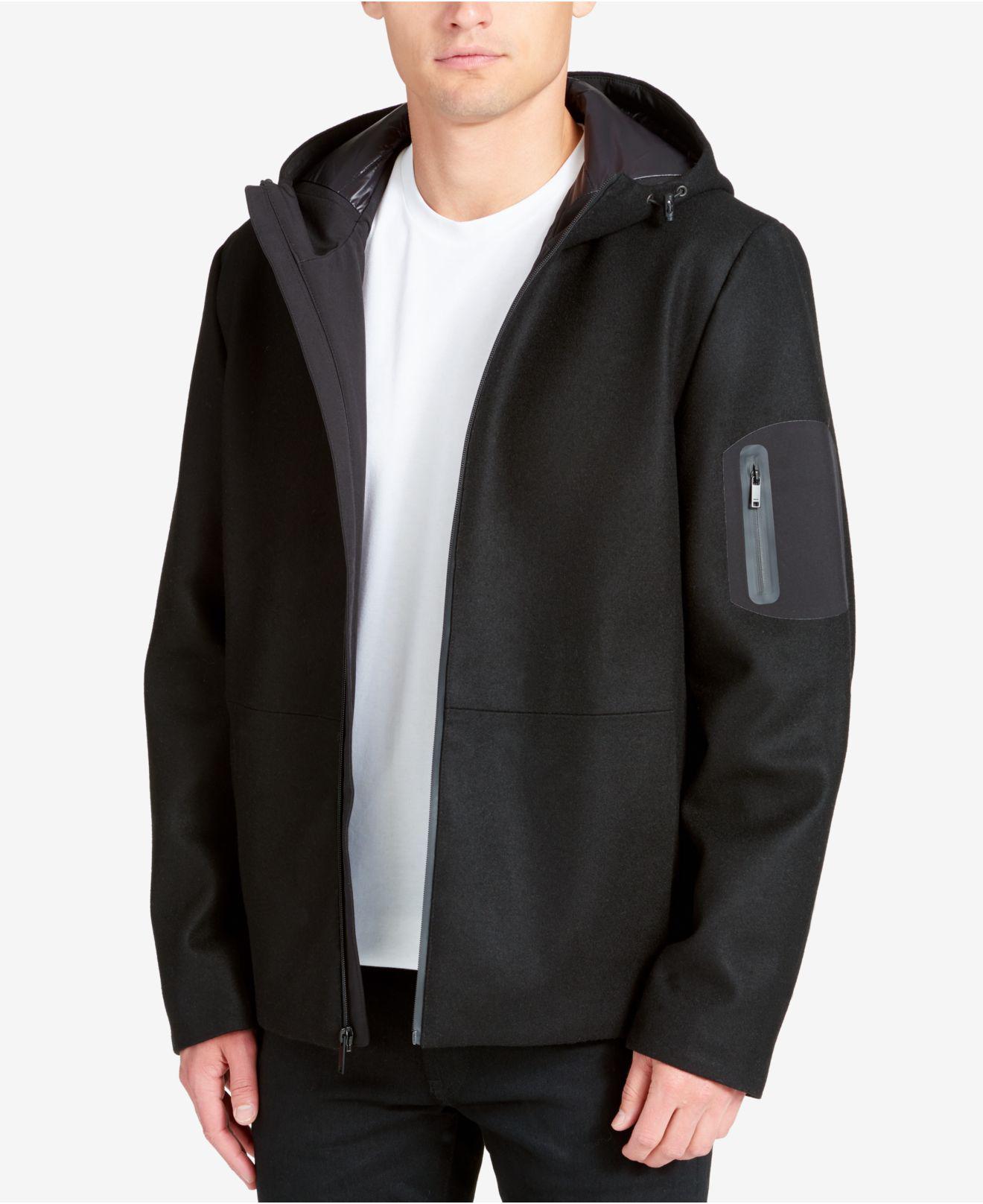 Lyst Dkny Men S Mixed Media Hooded Performance Jacket In Black For Men