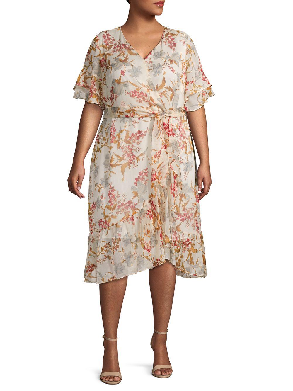 Vince Camuto Plus Floral Print Midi Wrap Dress Lyst